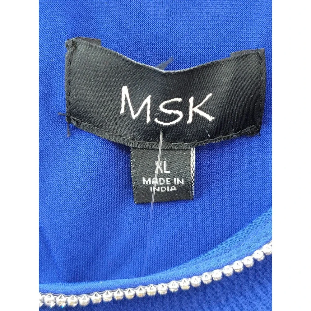 MSK Embellished Overlay Top Women's XL Goddess Blue Solid Scoop Neck Button Back - Picture 9 of 14